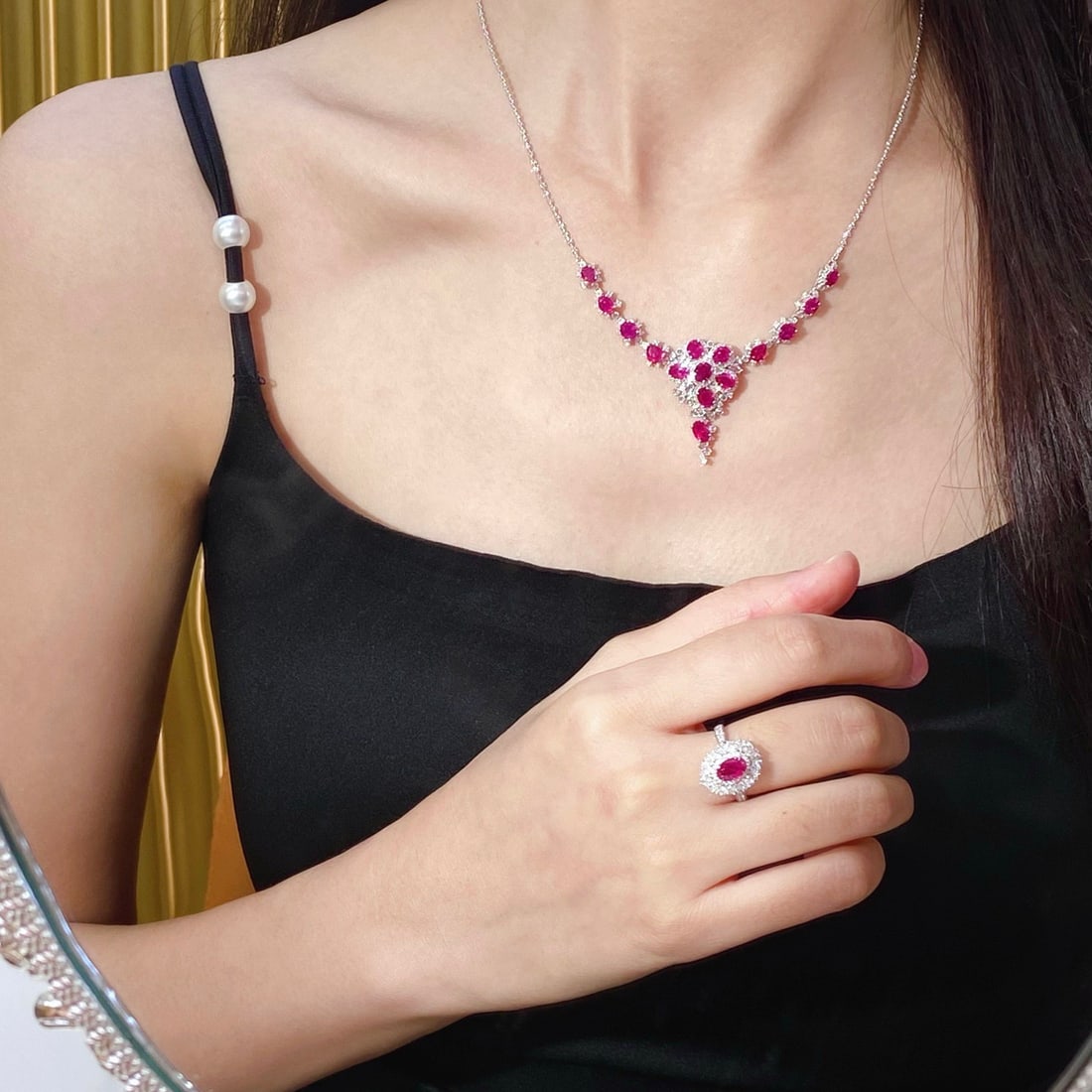 14k Gold 8.65 Ctw Natural Ruby & Diamond Necklace - 8