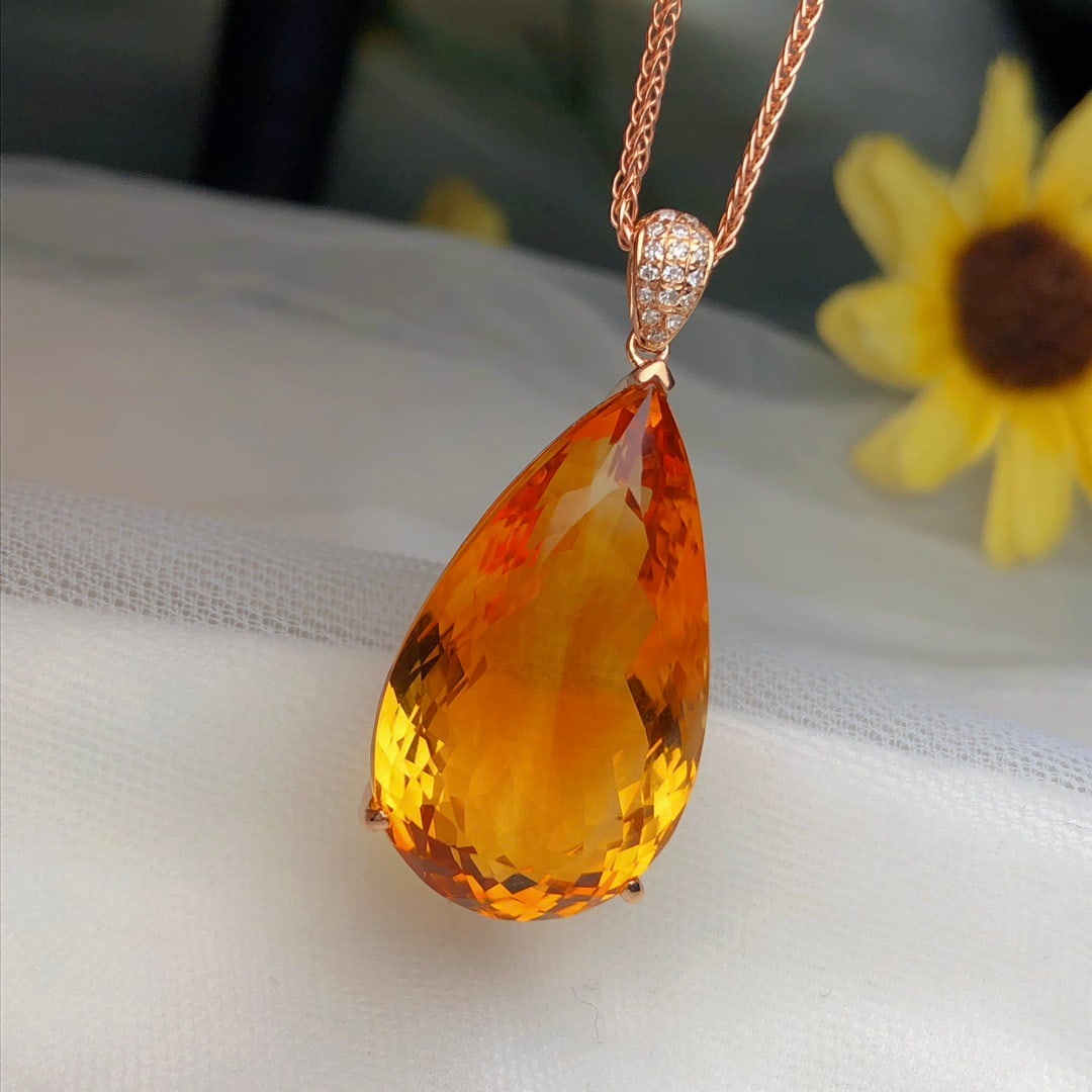 14k Gold 22.80 Ct Natural Citrine & Diamond Pendant( Without Chain ) - 5