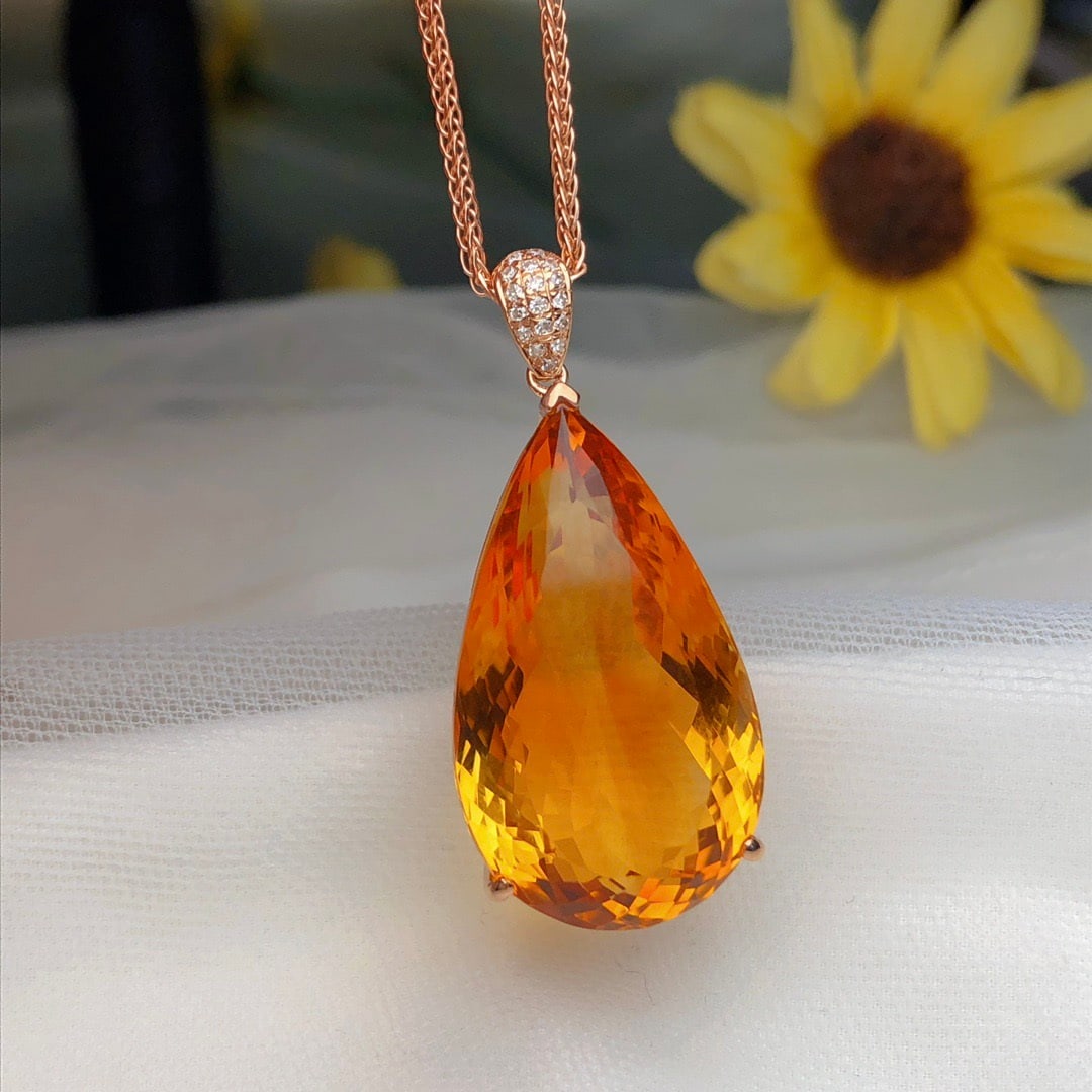 14k Gold 22.80 Ct Natural Citrine & Diamond Pendant( Without Chain ) - 6