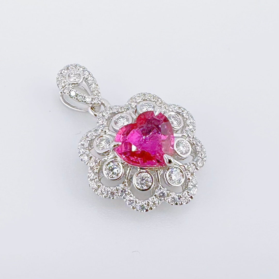 14k Gold 1.50 Ctw Natural Ruby & Diamond Pendant( Without Chain ): Ref:231162132 // gold content:14k gold // main gemstone:ruby // shape:heart // carat weight:1. 10ct // color:red // treatment:natural // // adjacent gemstone 2 : diamond // shape:round // carat