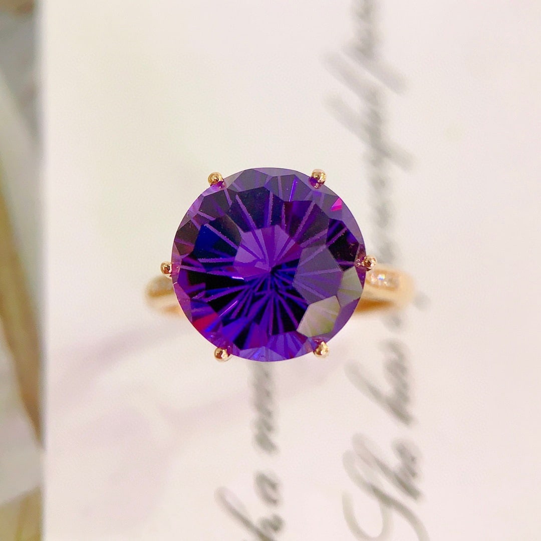 14k Gold 5.83 Ctw Natural Amethyst & Diamond Ring - 3