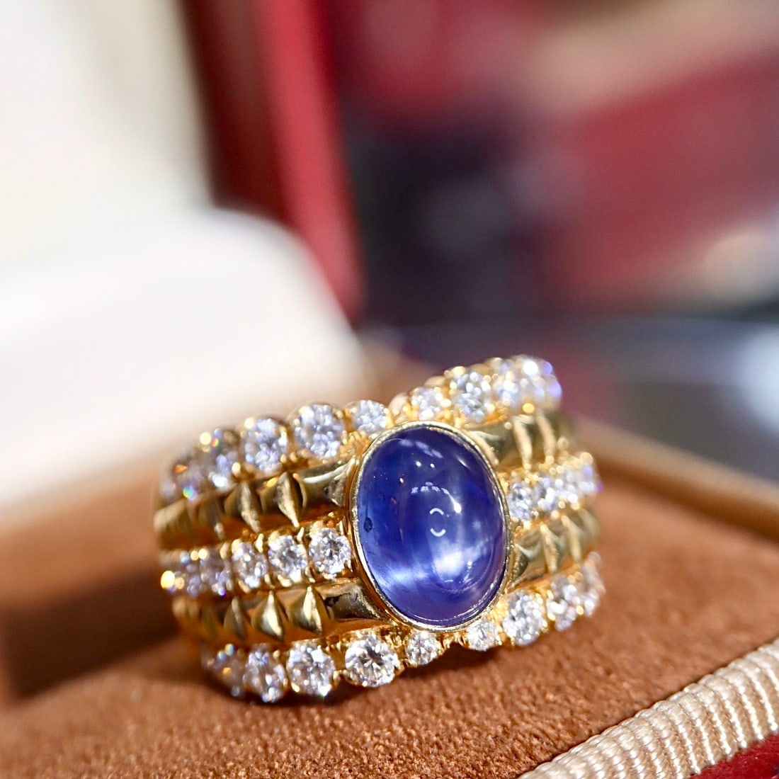 14k Gold 3.31 Ctw Natural Star Sapphire & Diamond Ring - 4