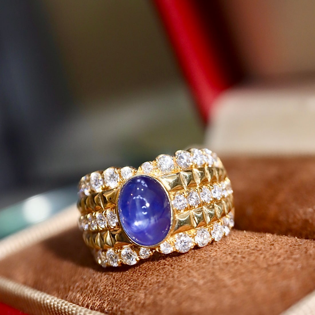 14k Gold 3.31 Ctw Natural Star Sapphire & Diamond Ring - 5