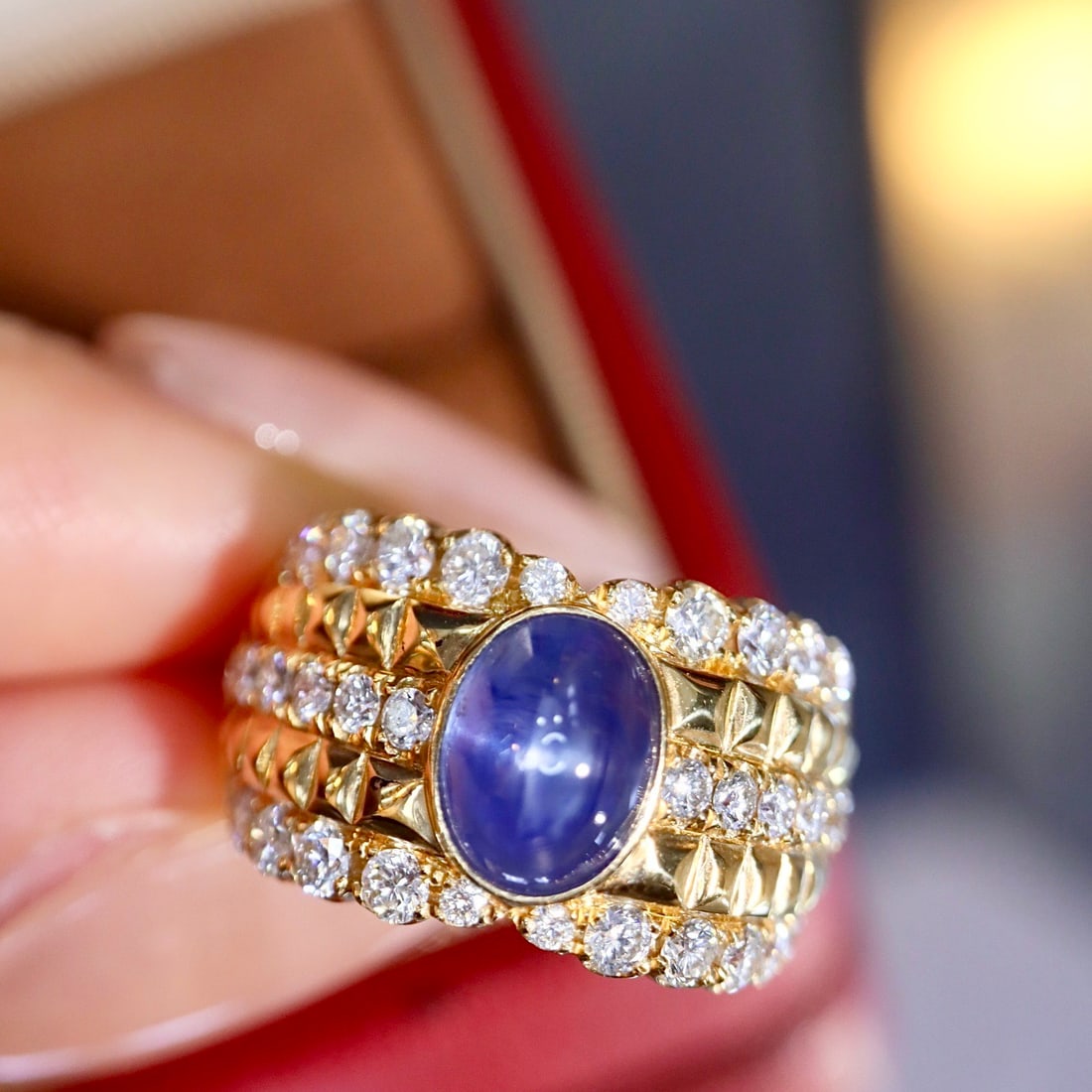 14k Gold 3.31 Ctw Natural Star Sapphire & Diamond Ring - 6