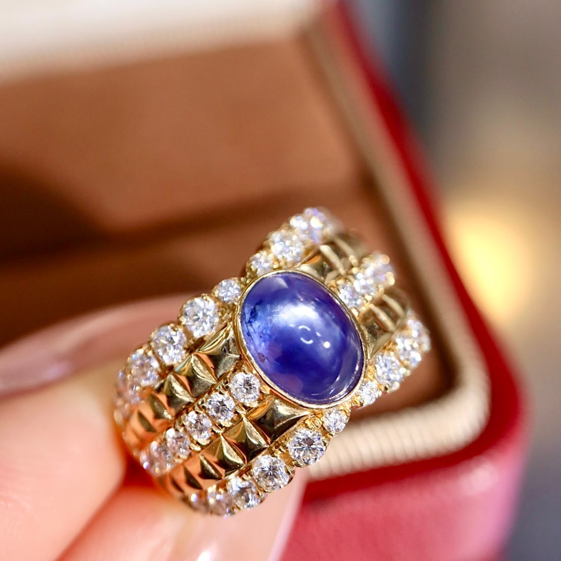 14k Gold 3.31 Ctw Natural Star Sapphire & Diamond Ring - 7