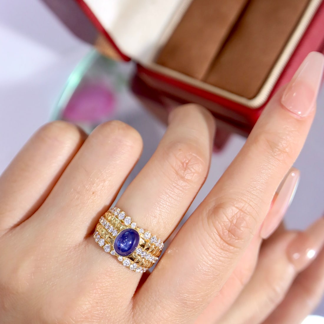 14k Gold 3.31 Ctw Natural Star Sapphire & Diamond Ring - 8