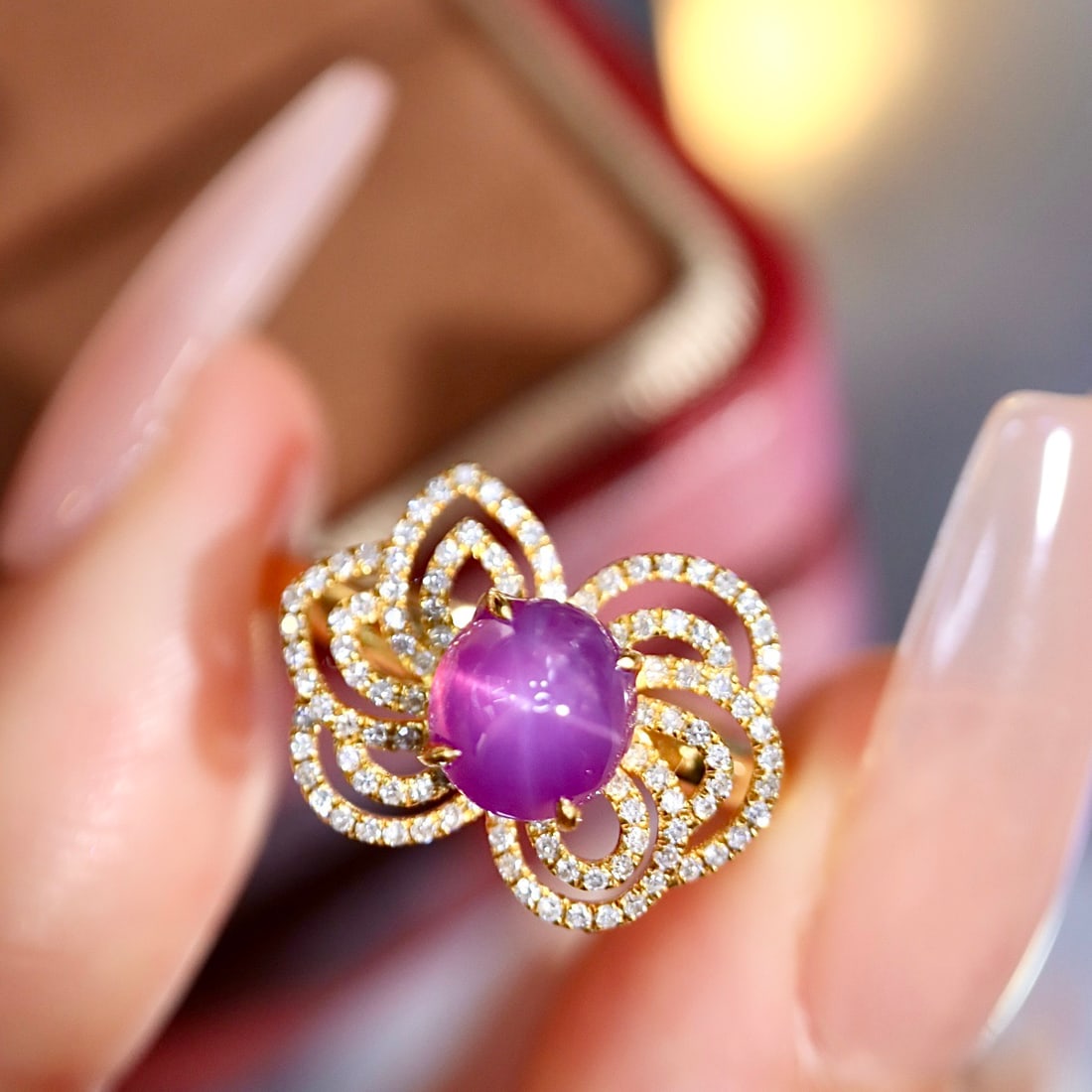 14k Gold 2.36 Ctw Natural Star Sapphire & Diamond Ring - 3