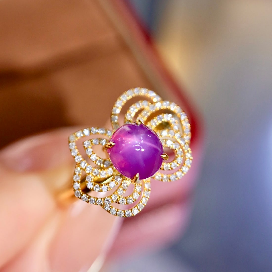 14k Gold 2.36 Ctw Natural Star Sapphire & Diamond Ring - 4