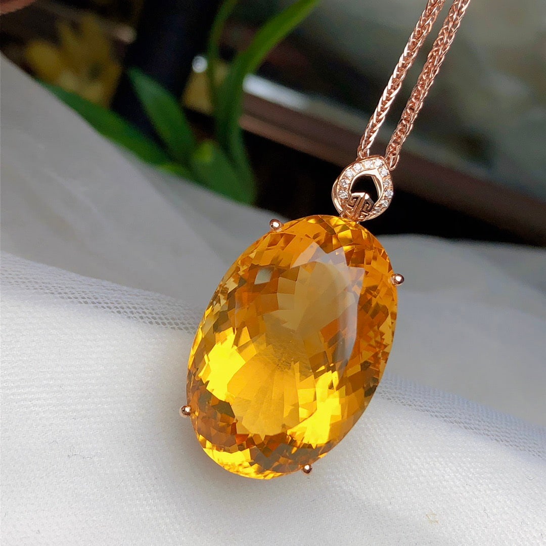 14k Gold 31.80 Ct Natural Citrine & Diamond Pendant( Without Chain ) - 2