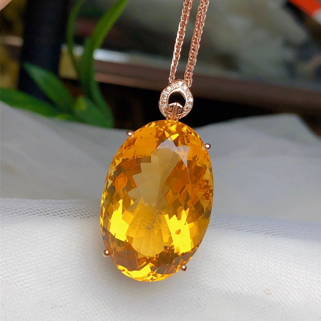 14k Gold 31.80 Ct Natural Citrine & Diamond Pendant( Without Chain ) - 3