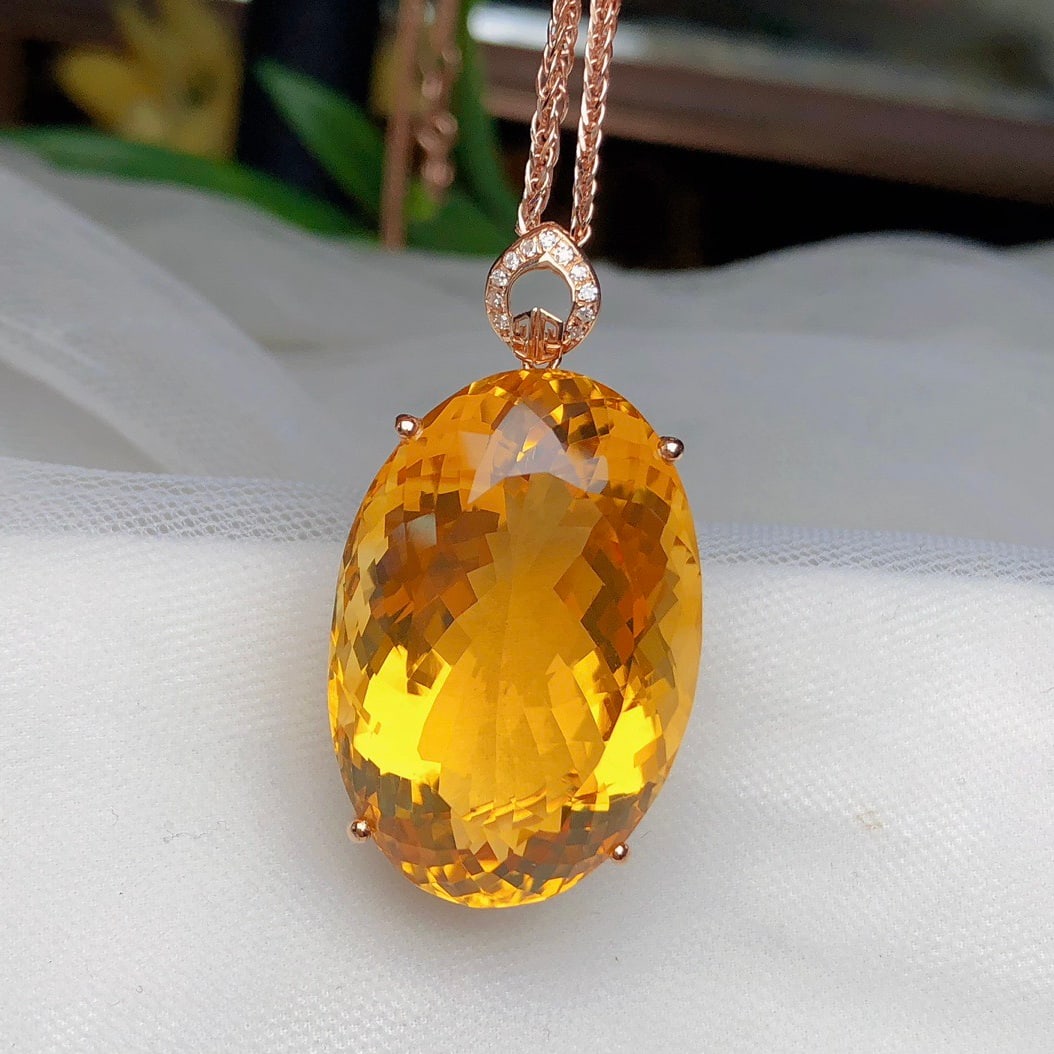 14k Gold 31.80 Ct Natural Citrine & Diamond Pendant( Without Chain ) - 4