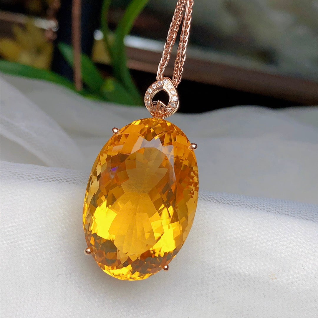 14k Gold 31.80 Ct Natural Citrine & Diamond Pendant( Without Chain ) - 5