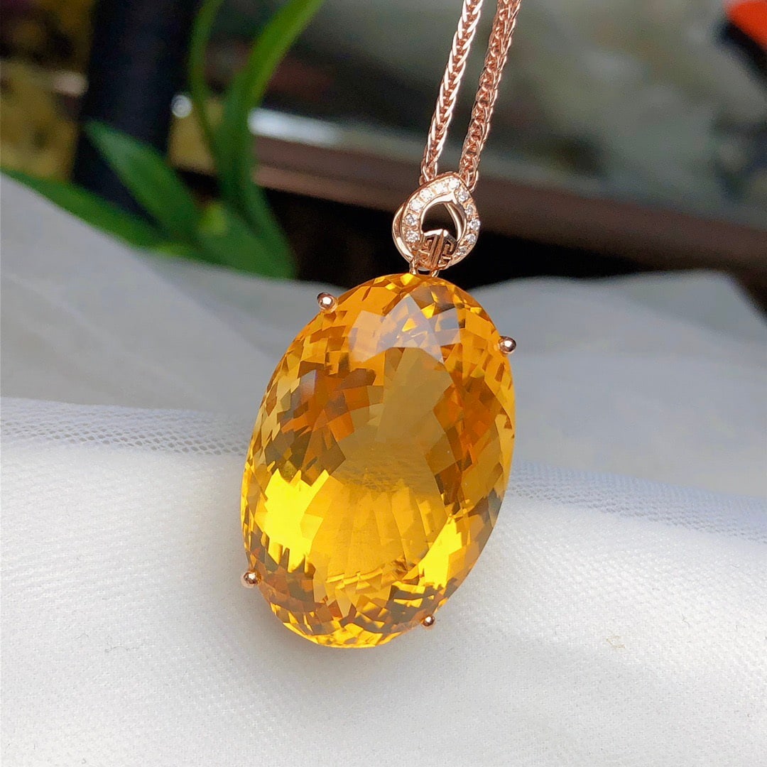 14k Gold 31.80 Ct Natural Citrine & Diamond Pendant( Without Chain ) - 6