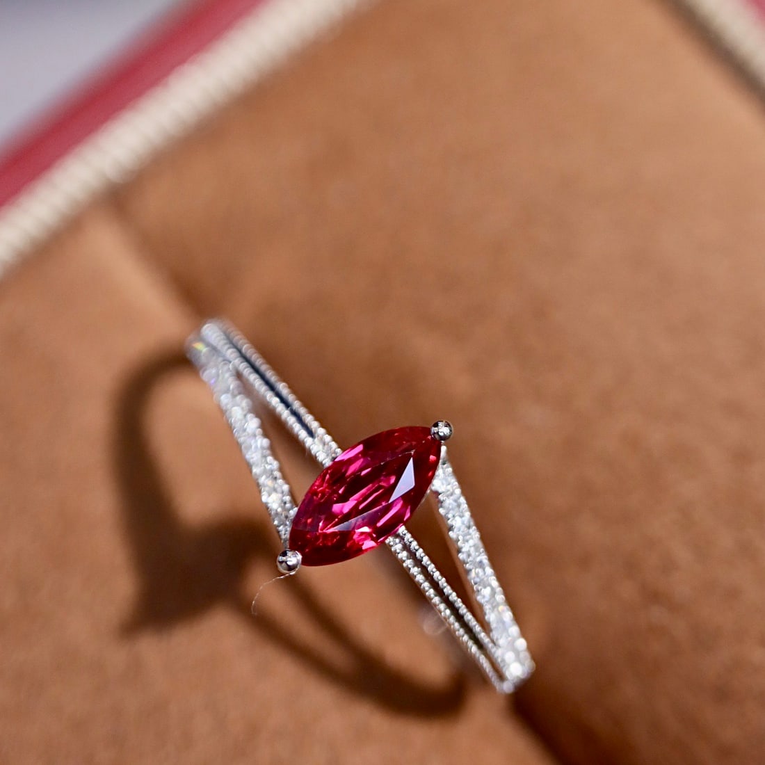14k Gold 0.47 Ctw Natural Ruby & Diamond Ring: Ref:231162202 // gold content:14k gold // ring size:7. 25us // // main gemstone:ruby // shape:marquise // carat weight:0. 42ct // color:red // treatment:natural // // adjacent gemstone 2 : diamond //