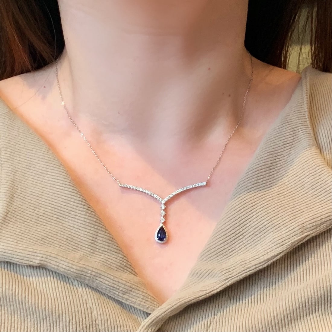 14k Gold 1.88 Ctw Natural Sapphire & Diamond Necklace - 4