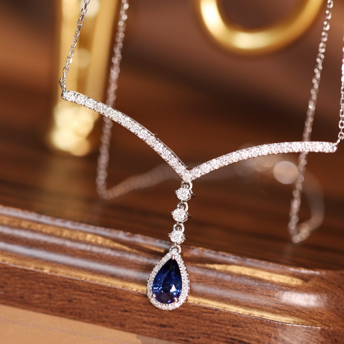 14k Gold 1.88 Ctw Natural Sapphire & Diamond Necklace - 5
