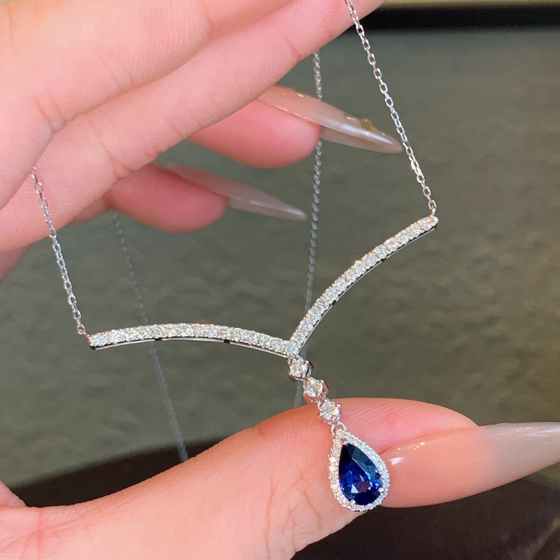 14k Gold 1.88 Ctw Natural Sapphire & Diamond Necklace - 6