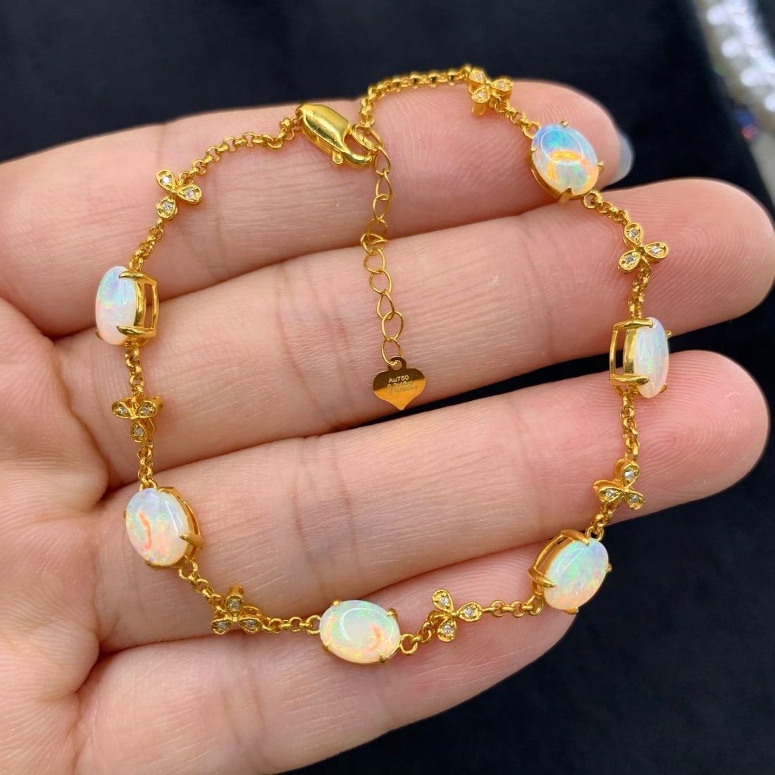 14k Gold 2.51 Ctw Natural Opal & Diamond Bracelet - 2