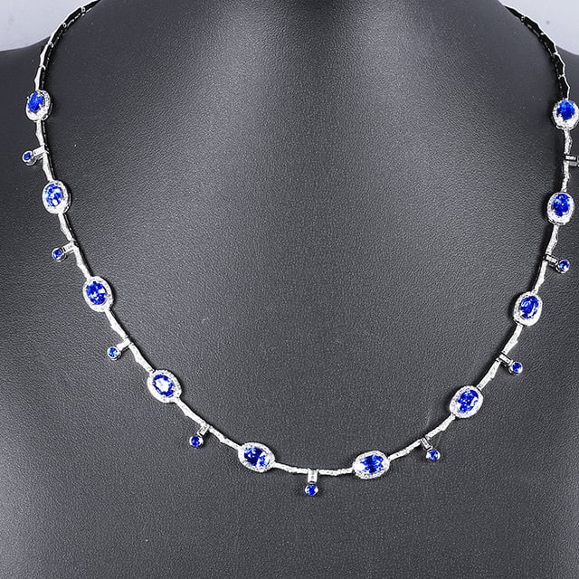14k Gold 7.09 Ctw Natural Sapphire & Diamond Necklace (1 of 7)