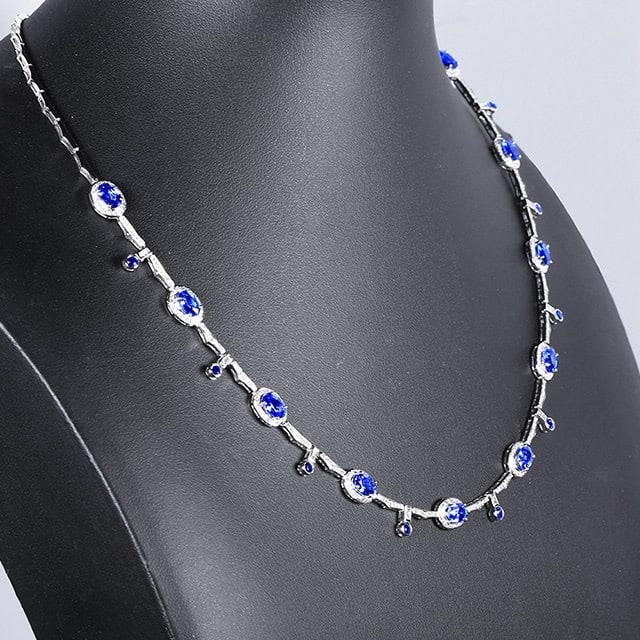 14k Gold 7.09 Ctw Natural Sapphire & Diamond Necklace - 2