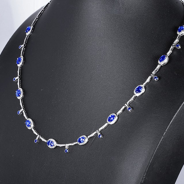 14k Gold 7.09 Ctw Natural Sapphire & Diamond Necklace - 3