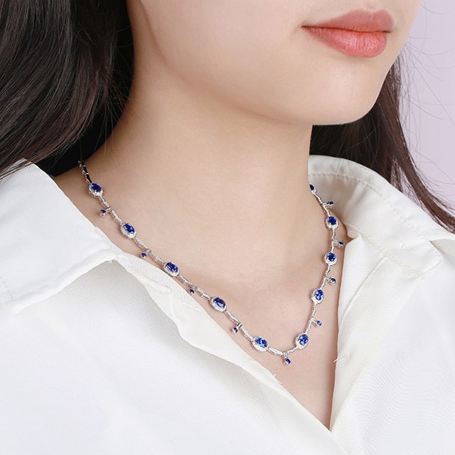 14k Gold 7.09 Ctw Natural Sapphire & Diamond Necklace - 6