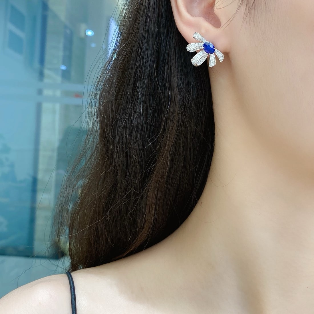 14k Gold 2.86 Ctw Natural Sapphire & Diamond Earrings - 3