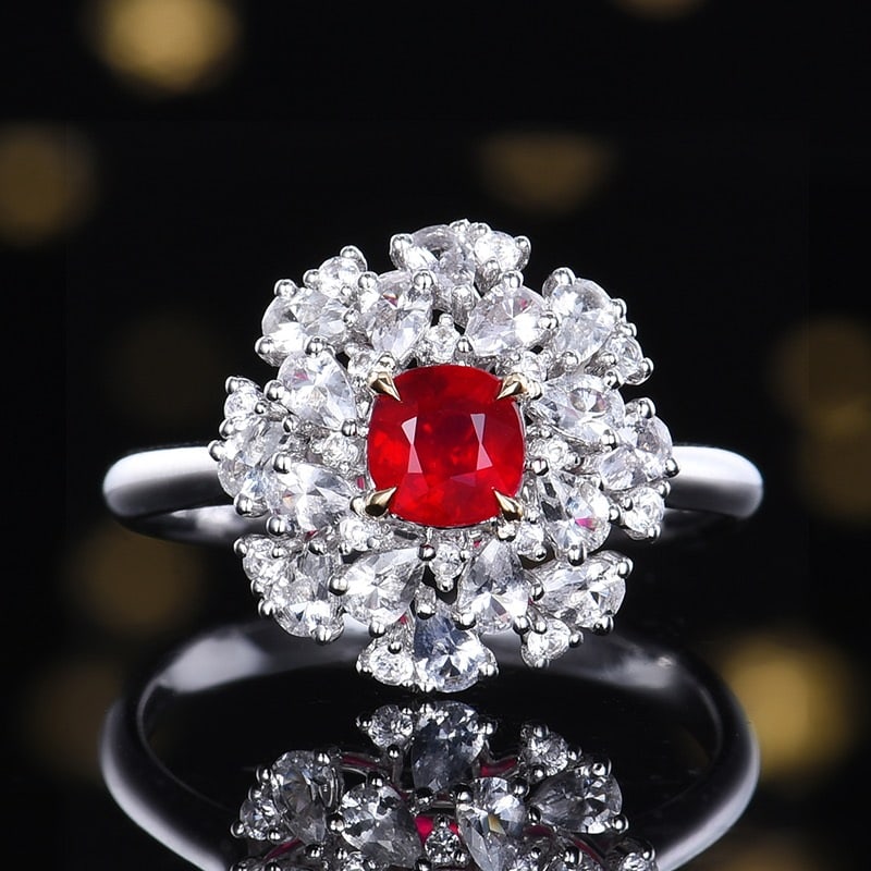 14k Gold 1.87 Ctw Natural Ruby & Sapphire Ring: Ref:231162252 // gold content:14k gold // ring size:7. 25us // // main gemstone:ruby // shape:cushion // carat weight:0. 67ct // color:pigeonblood red // treatment:natural // // adjacent gemstone 2 : 