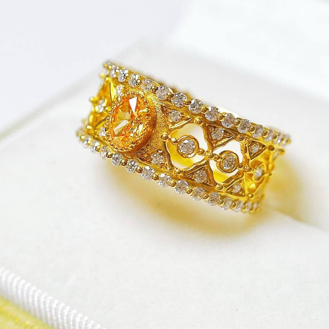 Gia Certified 14k Gold 1.19 Ctw Natural Orange Diamond & Diamond Ring - 4