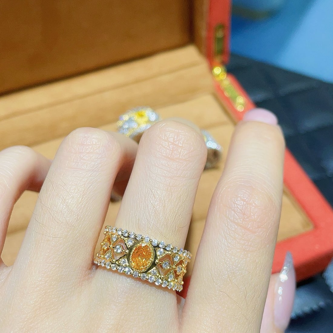 Gia Certified 14k Gold 1.19 Ctw Natural Orange Diamond & Diamond Ring - 5