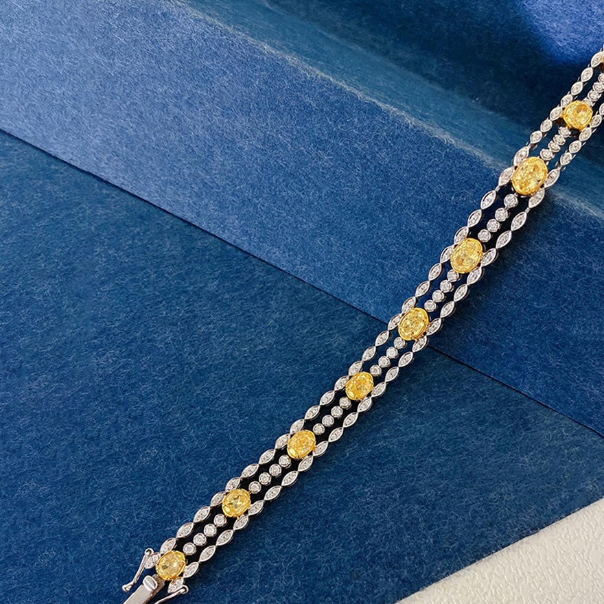14k Gold 3.90 Ctw Natural Yellow Diamond & Diamond Bracelet - 3