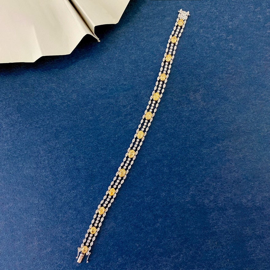 14k Gold 3.90 Ctw Natural Yellow Diamond & Diamond Bracelet - 6
