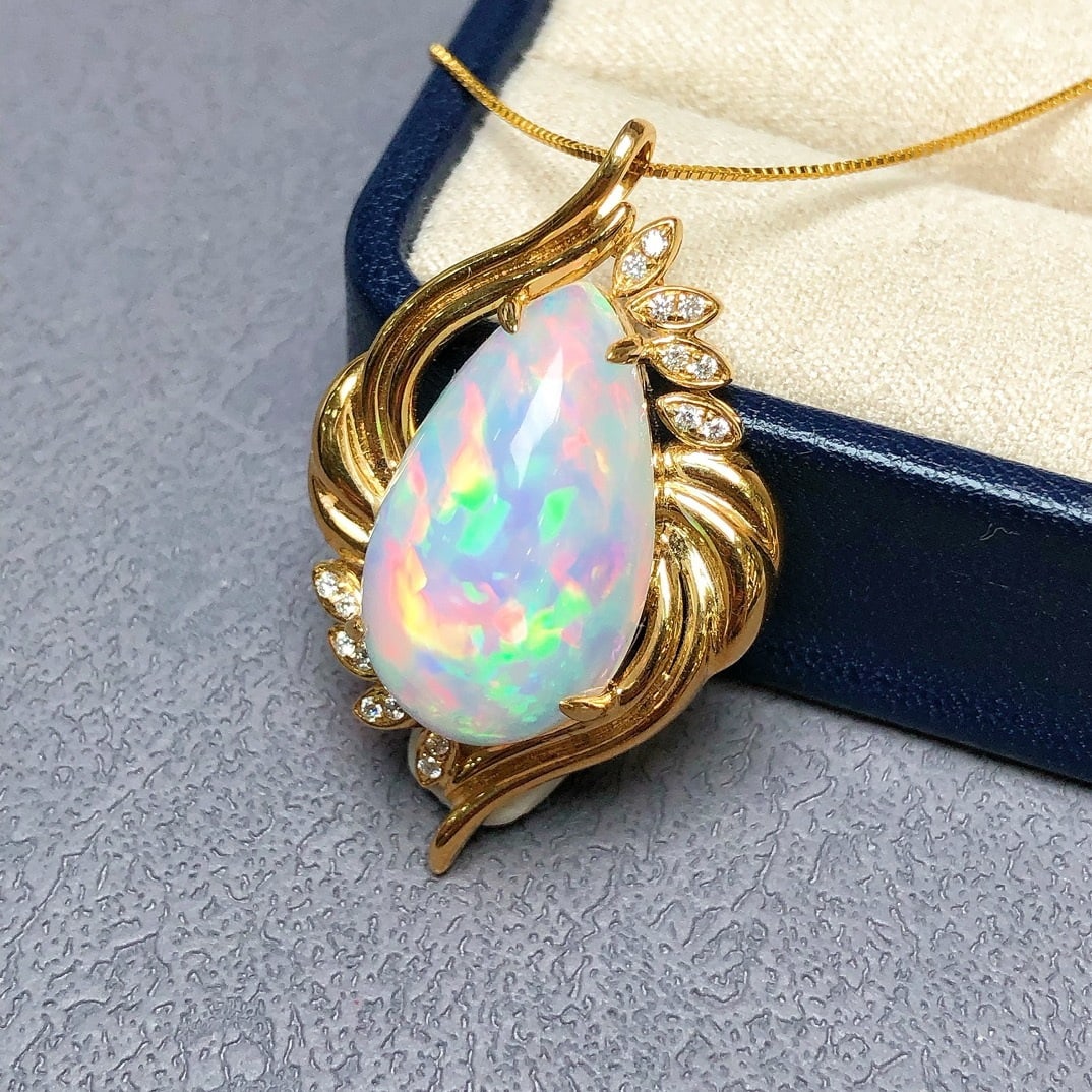 14k Gold 10.36 Ctw Natural Opal & Diamond Pendant( Without Chain ) - 2