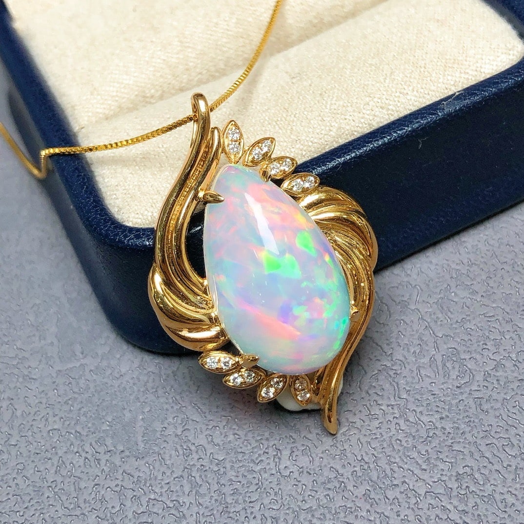 14k Gold 10.36 Ctw Natural Opal & Diamond Pendant( Without Chain ) - 3