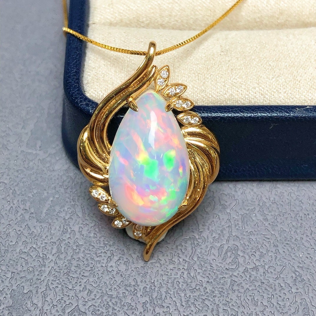 14k Gold 10.36 Ctw Natural Opal & Diamond Pendant( Without Chain ) - 4
