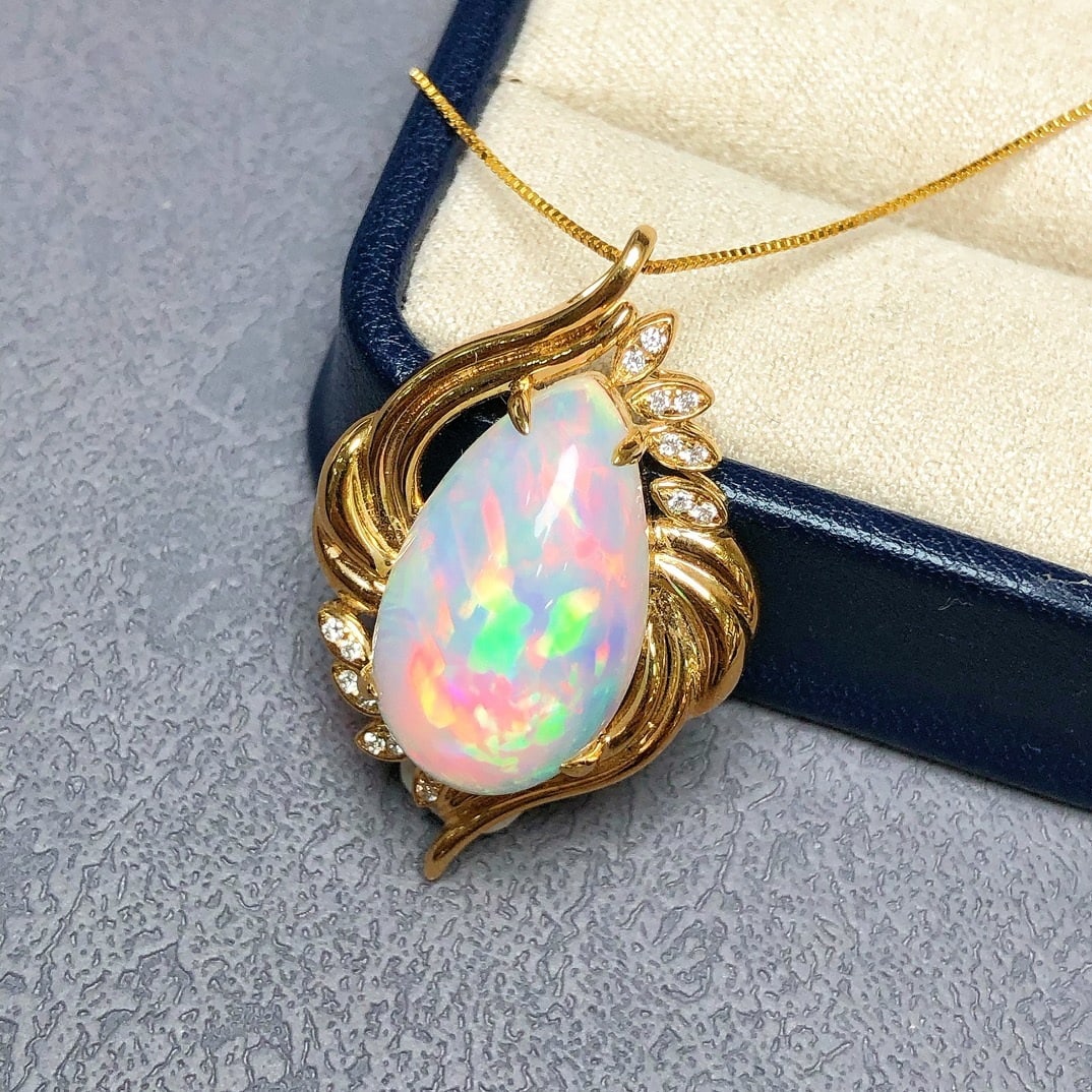 14k Gold 10.36 Ctw Natural Opal & Diamond Pendant( Without Chain ) - 5