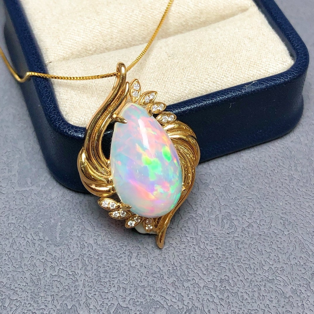 14k Gold 10.36 Ctw Natural Opal & Diamond Pendant( Without Chain ) - 6