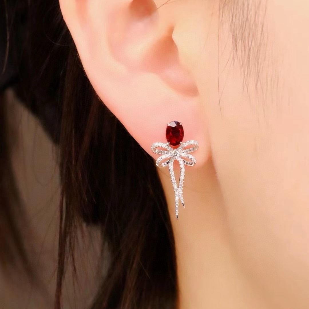 14k Gold 1.59 Ctw Natural Ruby & Diamond Earrings - 5