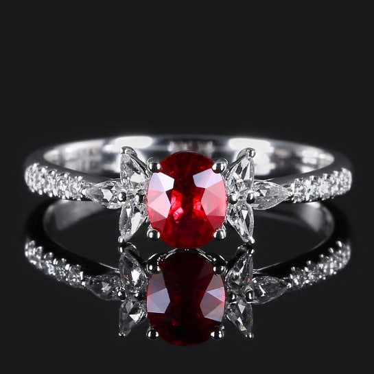 14k Gold 0.75 Ctw Natural Ruby & Diamond Ring: Ref:231162283 // gold content:14k gold // ring size:7. 25us // // main gemstone:ruby // shape:oval // carat weight:0. 56ct // color:red // treatment:natural // // adjacent gemstone 2 : diamond //