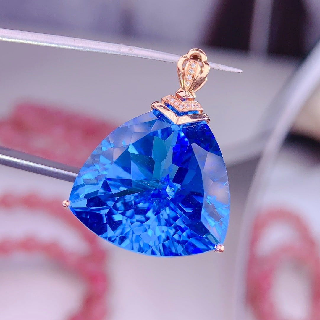 14k Gold 39.5 Ct Natural Topaz & Diamond Pendant( Without Chain ) - 2