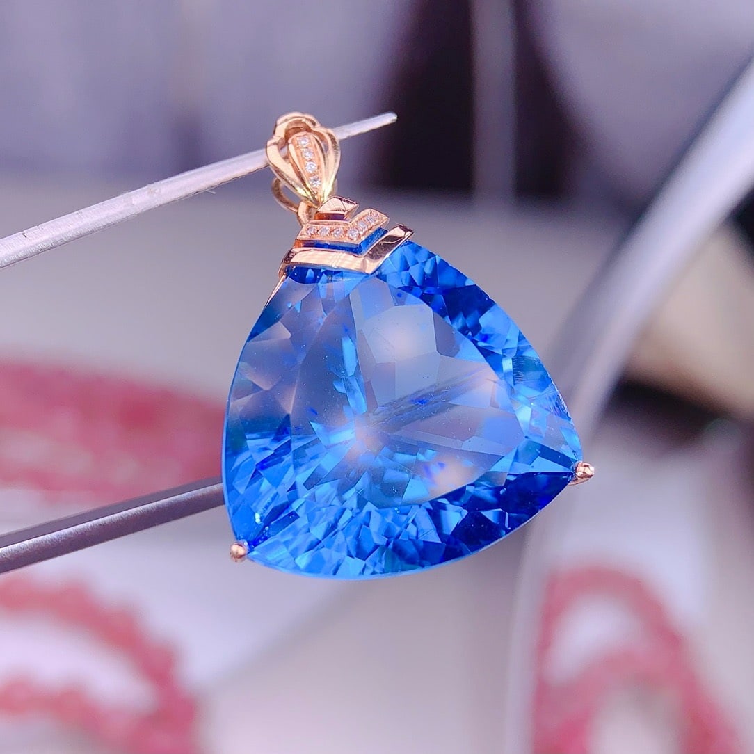 14k Gold 39.5 Ct Natural Topaz & Diamond Pendant( Without Chain ) - 5