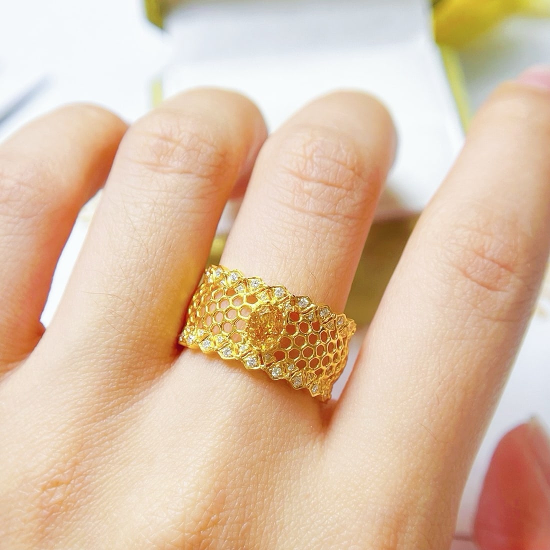 Gia Certified 14k Gold 0.70 Ctw Natural Orange Diamond & Diamond Ring - 5