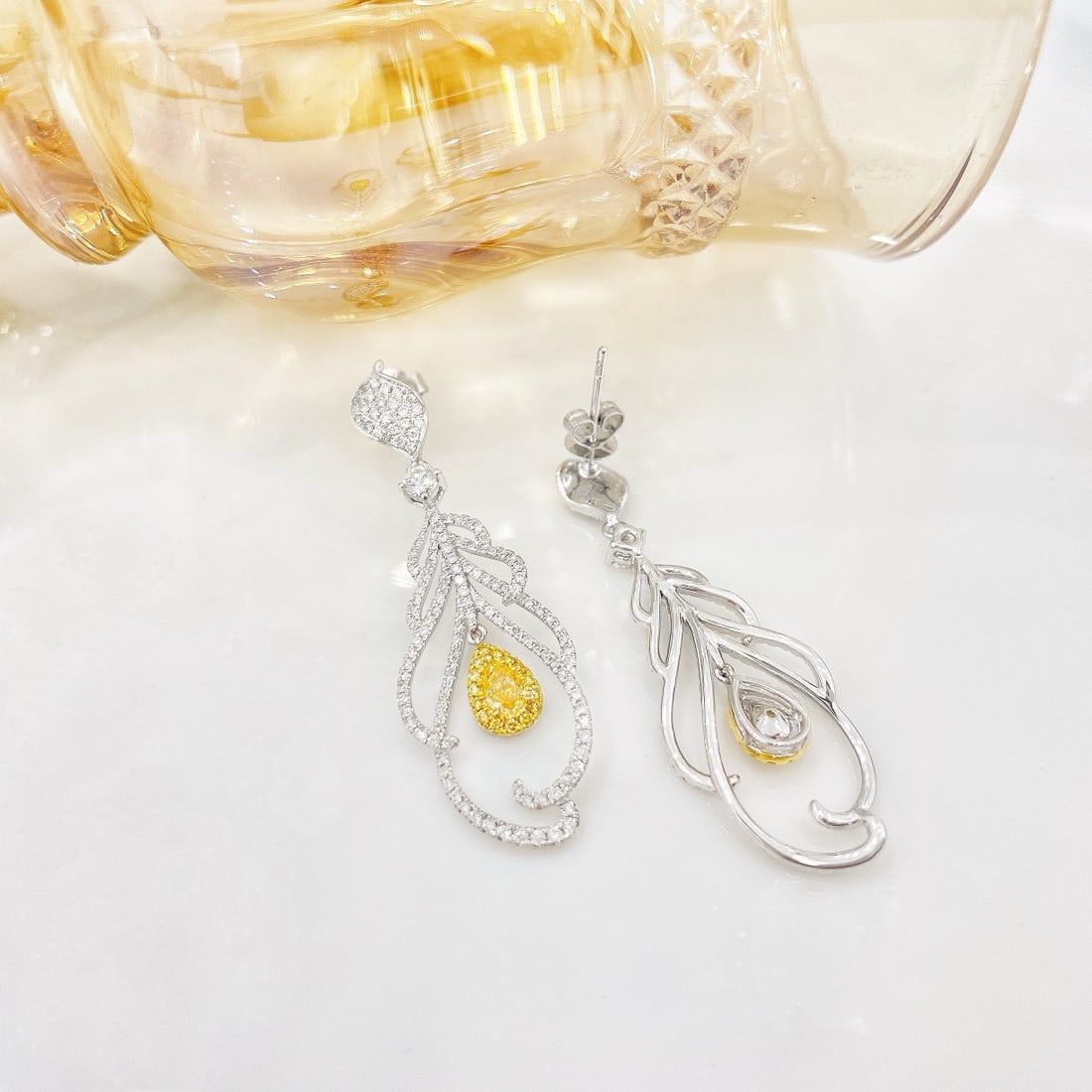 14k Gold 1.44 Ctw Natural Yellow Diamond & Diamond Earrings - 3
