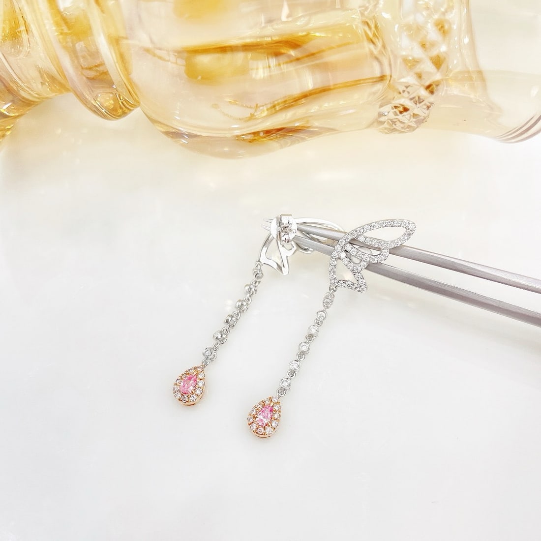 14k Gold 0.66 Ctw Natural Pink Diamond & Diamond Earrings - 4