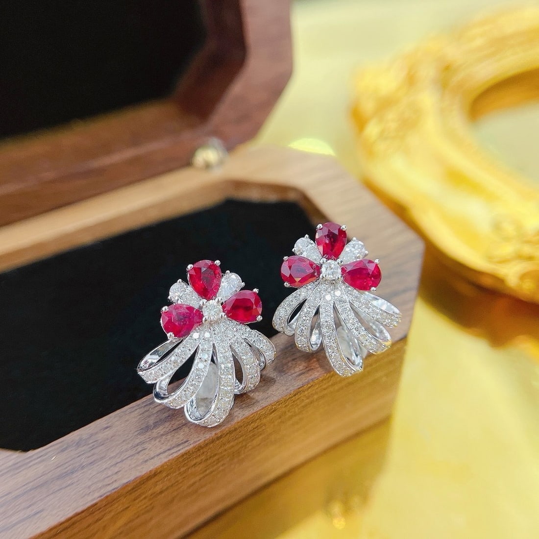 14k Gold 1.54 Ctw Natural Ruby & Diamond Earrings - 3