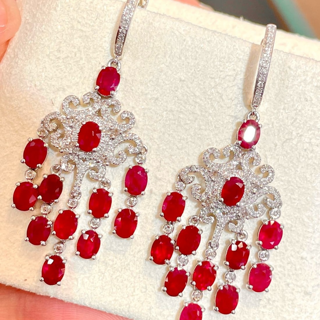 14k Gold 5.3 Ct Natural Ruby & Diamond Earrings - 3