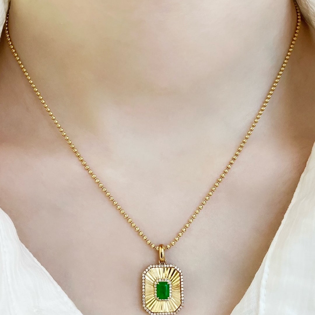 14k Gold 0.75 Ctw Vivid Green Natural Emerald & Diamond Pendant( Without Chain ) - 7