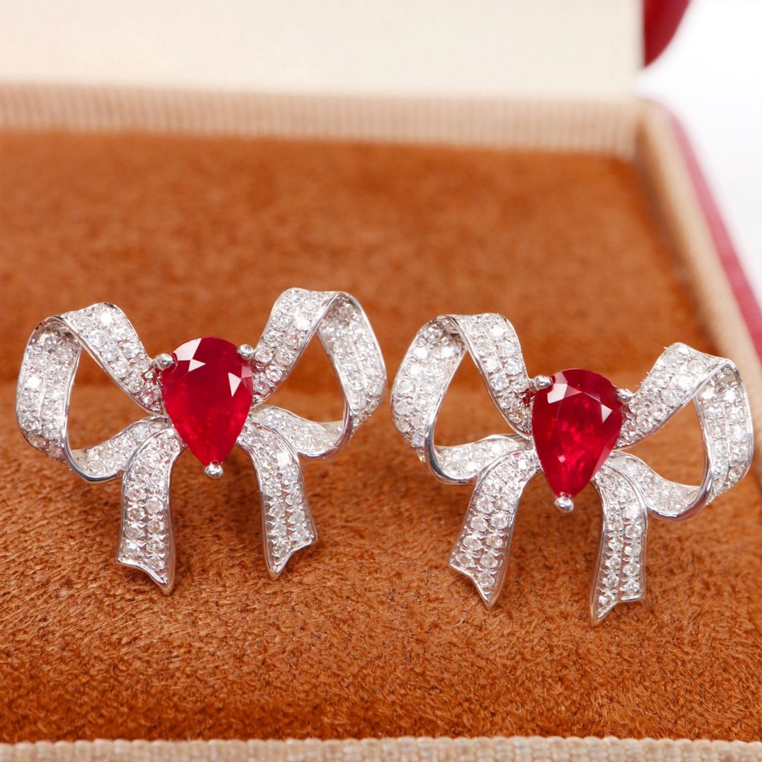 14k Gold 1.70 Ctw Vivid Red Natural Ruby & Diamond Earrings - 3