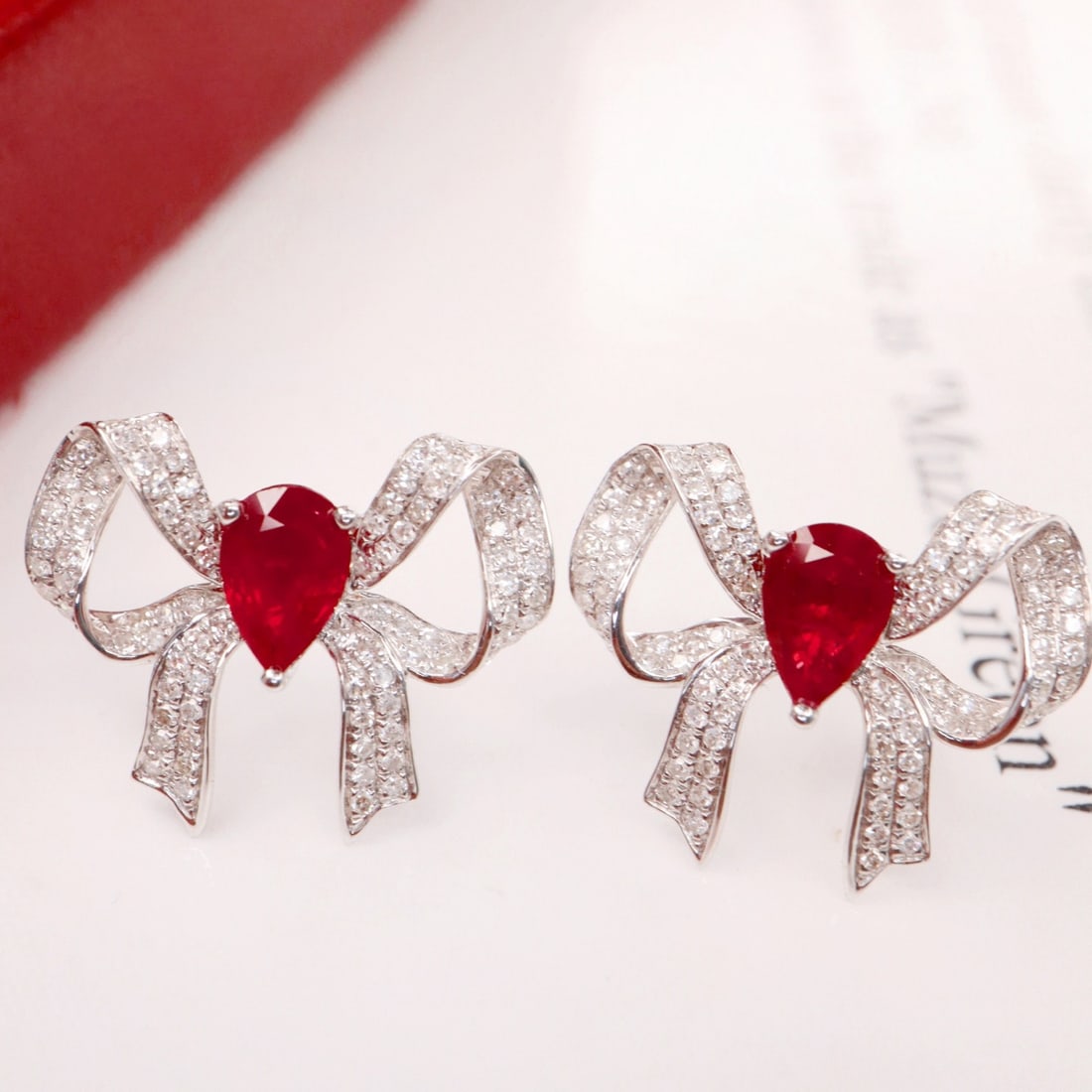 14k Gold 1.70 Ctw Vivid Red Natural Ruby & Diamond Earrings - 4