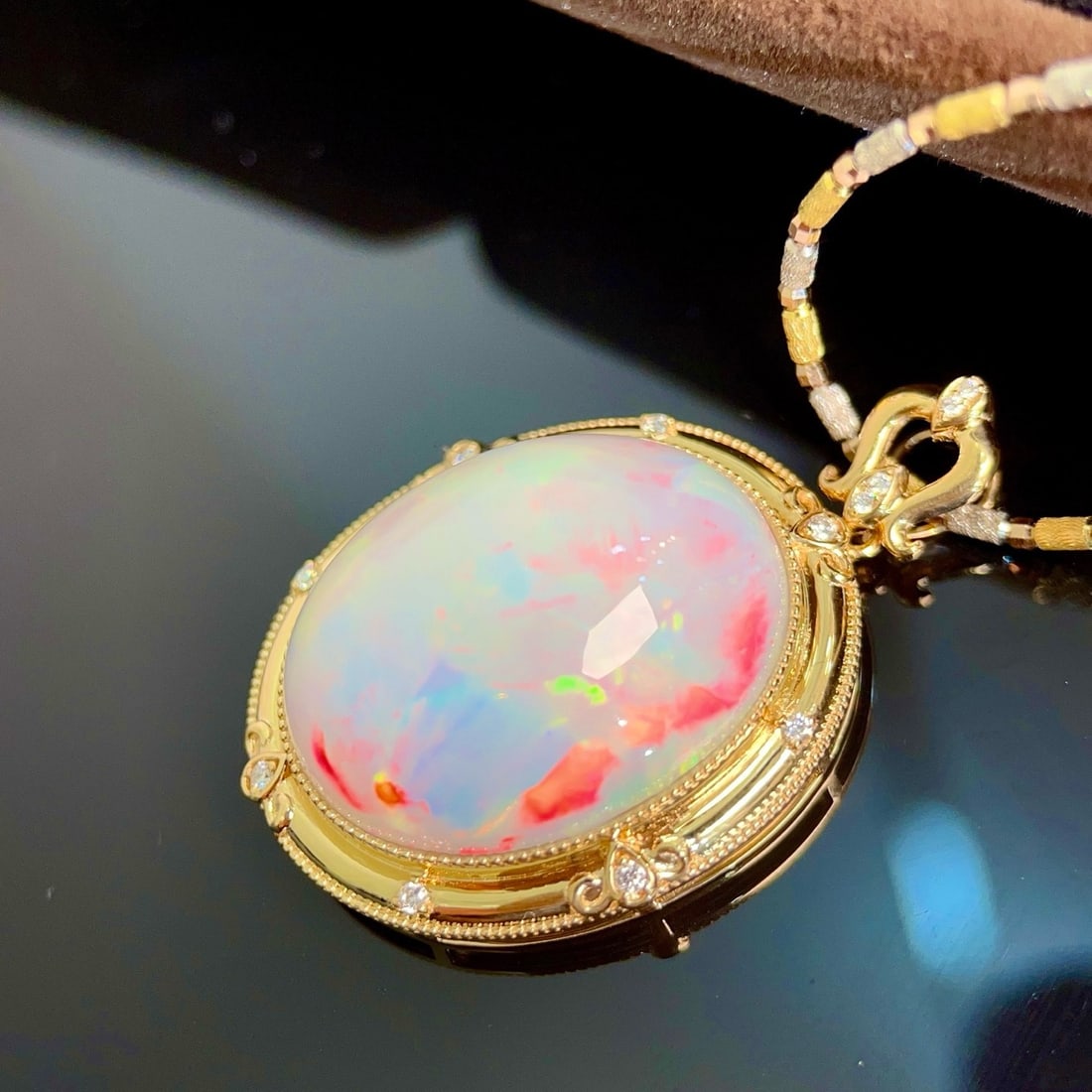 14k Gold 25.9 Ctw Natural Opal & Diamond Pendant( Without Chain ) - 4